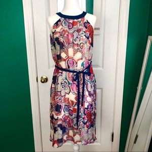 Liberty of London for Target halter pleated dress Small navy, pink &white